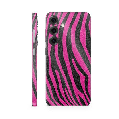Glossy Glitter Phone Skin Compatible with Samsung Galaxy S25 - Pink Zebra - Premium 3M Vinyl Protective Wrap Decal Cover - Easy to Apply | Crafted in The USA by MightySkins - color: Pink Zebra, size: Galaxy S25 (Full Wrap), style: Glossy Glitter Finish