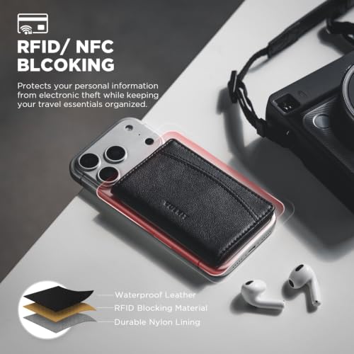 VULKIT Phone Card Holder Stick on Adhesive Credit Card Holder RFID Blocking Sticky Phone Wallet Compatible with iphone Leather Card Case for Women - color: Black