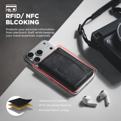 VULKIT Phone Card Holder Stick on Adhesive Credit Card Holder RFID Blocking Sticky Phone Wallet Compatible with iphone Leather Card Case for Women - color: Black