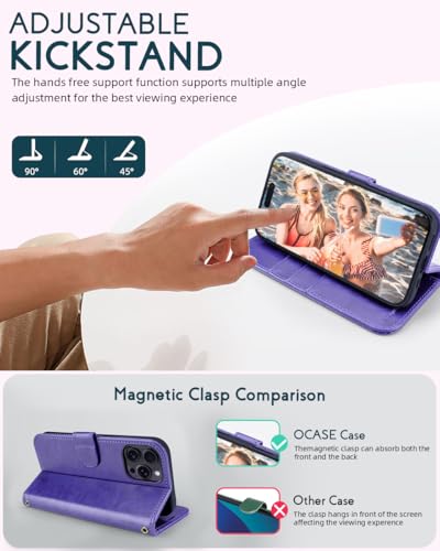 OCASE for iPhone 16 Pro Wallet Case, PU Leather Crossbody Phone Case with Removable Shoulder Strap, Kickstand, RFID Blocking Card Slots, Flip Folio Phone Cover 6.3 Inch 2024, Purple - color: Purple, size: iPhone 16 Pro