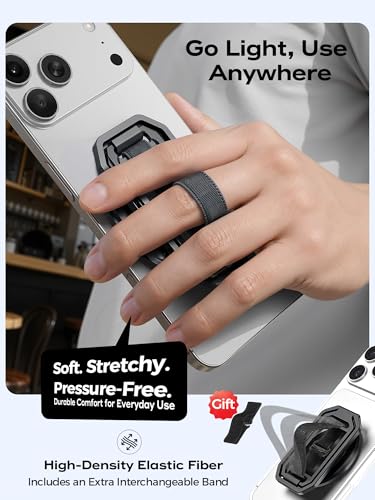 Ultra-Light & Durable Aluminum Phone Grip Stand for MagSafe, Finger Strap - color: Black (All-Aluminum)