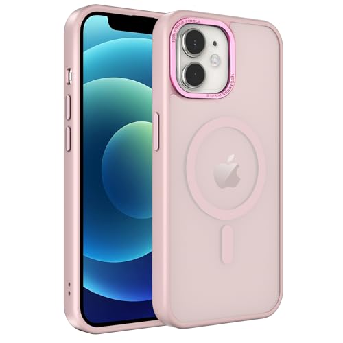 Magnetic iPhone 12/12Pro case,Compatible with Magsafe, Military-Grade Protection,Slim Translucent Matte Shockproof with Anti-Scratch Anti-Fingerprint Phone Cover (Pink, iPhone 12/12Pro) - color: Pink, size: iPhone 12/12Pro