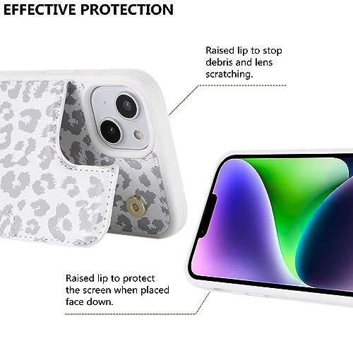 iCoverCase Compatible with iPhone 14 Plus Phone Case with Card Holder, Wallet Case for Women Men RFID Blocking PU Leather Protective Case 6.7 Inch (Gray Leopard) - color: Gray Leopard
