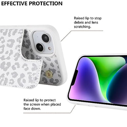 iCoverCase Compatible with iPhone 14 Plus Phone Case with Card Holder, Wallet Case for Women Men RFID Blocking PU Leather Protective Case 6.7 Inch (Gray Leopard) - color: Gray Leopard
