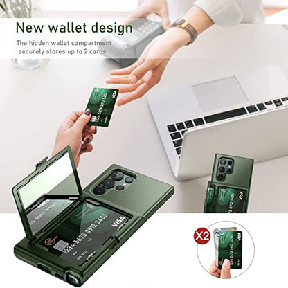 WeLoveCase for Samsung Galaxy S22 Ultra Wallet Case with Credit Card Holder & Hidden Mirror, All-Round Protection Shockproof Phone Cover Designed for Samsung Galaxy S22 Ultra, 6.8 Inch Green - color: Green
