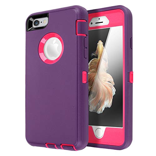 AICase iPhone 6 Case, iPhone 6S Case [Heavy Duty] Built-in Screen Protector Tough 3 in 1 Rugged Shockproof Cover for Apple iPhone 6/6S (Dark Purple/Rose Red) - color: Dark Purple/Rose Red