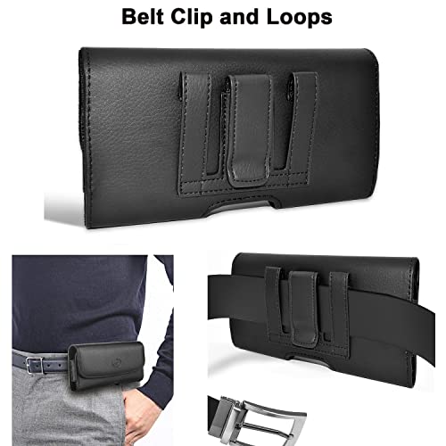 Mobi7e Premium Leather Phone Pouch Holster Large Size Compatible with Moto G Stylus, Moto G 5G, G Power, G Play, G Pure – Belt Clip Case with Loops for Smartphones with Thick Cases