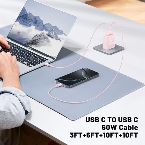 QZIIW iPhone 17 16 15 Pro Max Fast Charger,45W Dual Port USB C Fast Charger - color: Pink, size: 3FT+6FT+10FT+10FT