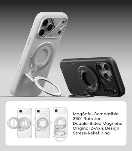 Aulumu G09 Magnetic Ring Grip | Omnidirectional Rotation | MagSafe Compatible | Aluminium Alloy Construction | Stable Dual-Sided Magnetic Attachment | Includes Handle Ring Phone Stand- Black - color: Black