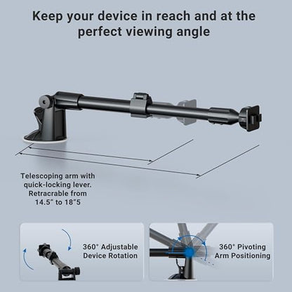 ARKON Mounts Long Arm Windshield Suction Mount with Dual-T Adapter