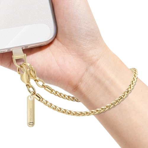 Metal Phone Chain Wristlet,Anti Theft Wrist Lanyard For Women - color: Gold, size: Short