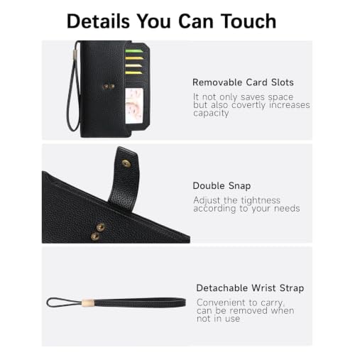 GAEKEAO Womens Wallet RFID Blocking Large Capacity Vegan Leather Card Holder Wristlet Clutch with 32 Card Slots 4 ID Windows - color: X01-Black