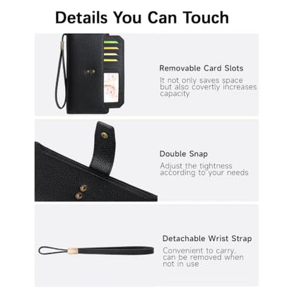 GAEKEAO Womens Wallet RFID Blocking Large Capacity Vegan Leather Card Holder Wristlet Clutch with 32 Card Slots 4 ID Windows - color: X01-Black