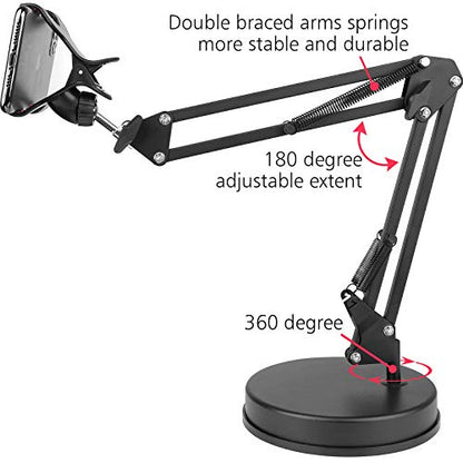 Chromlives Overhead Phone Mount - Articulating Arm Stand with Base, 360 Adjustable Phone & Tablet Holder - color: Black
