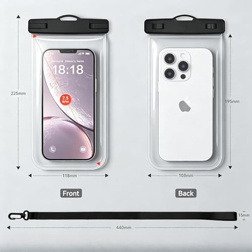 Large Waterproof Phone Pouch [with Sealing Strip], Floating Waterproof Pouch for Kayak Beach Cruise Essentials, IPX8 Dry Bag for iPhone (Black) - color: Black
