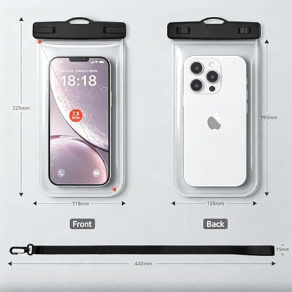 Large Waterproof Phone Pouch [with Sealing Strip], Floating Waterproof Pouch for Kayak Beach Cruise Essentials, IPX8 Dry Bag for iPhone (Black) - color: Black