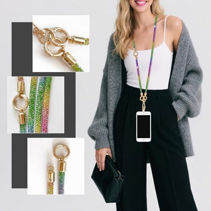 ABJFJE Crystal Phone Lanyard Crossbody & Wrist Strap Phone Strap Crossbody & Wrist Lanyard Anti Theft Phone Strap for Women - color: Rainbow