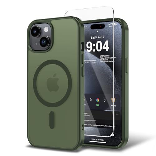 Magnetic for iPhone 15 Case,for iPhone 13 Case/iPhone 14 Case with Screen Protector,Compatible with Magsafe Ultra Slim Translucent Matte Shockproof Protection Phone Cover-Sage Green - color: Sage Green, size: for iPhone 15/14/13 6.1-Inch