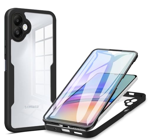 CCSamll for Samsung Galaxy A05 Case with Screen Protector QC Black | Clear Slim Shockproof Soft TPU Bumper, Full Body Protective Phone Cover, Touch Sensitive Front Case for Samsung A05 - color: Black