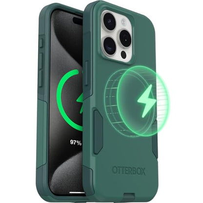 OtterBox iPhone 15 Pro Commuter Series MagSafe Case - Get Your Greens | 3X MIL Drop Protection - Dual-Layer Shockproof Design - Pocket-Friendly - Raised Edges - Port Covers - Non-Retail Packaging - color: Get Your Greens