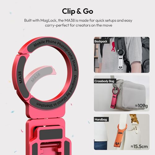 ULANZI MA38 Magnetic Phone Tripod for iPhone, Portable Phone Holder Red - color: Raspberry Red