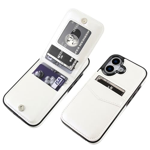 KIHUWEY for iPhone 17 Wallet Case Card Holder Kickstand, White | Credit Card Slots, PU Leather, Magnetic Clasp, Flip Heavy Duty Protection Cover for Men and Women - color: White