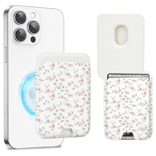 Compatible with Magsafe Cute Wallet Magnetic Card Holder,Pink Floral - color: Pink Floral Flowers