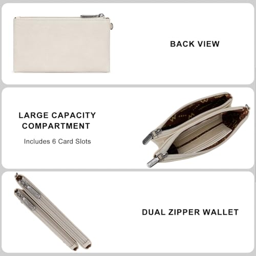 Montana West X Wrangler Large Women's Wallets Card Cases & Money Organizers Western Double Zipper Phone Clutch Wallet for Ladies Female - color: Beige