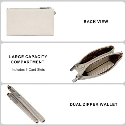 Montana West X Wrangler Large Women's Wallets Card Cases & Money Organizers Western Double Zipper Phone Clutch Wallet for Ladies Female - color: Beige