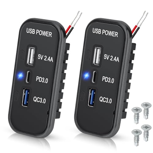 Linkstyle RV USB Outlet Panel: 12V/24V 3-Port Panel Mount Charger, 18W USB-C PD3.0, 18W USB-A QC3.0 for Car Truck Camper, 2PCS - color: 2PCS