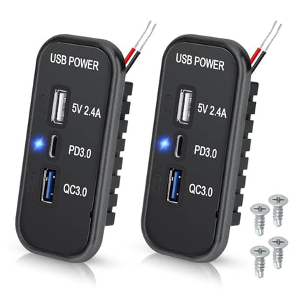 Linkstyle RV USB Outlet Panel: 12V/24V 3-Port Panel Mount Charger, 18W USB-C PD3.0, 18W USB-A QC3.0 for Car Truck Camper, 2PCS - color: 2PCS
