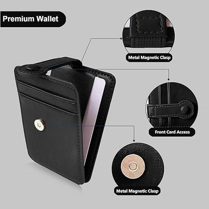 M-Plateau Phone Wallet Stick On, Card Holder With Elastic Magnetic Closure, Slim Phone Card Holder With Adhesive Compatible with iPhone 14 Case and Most Smartphone (Black) - color: Black
