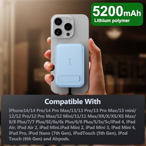 Mini Portable Charger, 5200 mAh Charger Power Bank Slim Small Chargers with Built-in Cable, Travel Battery Pack for iPhone 14/13/12/11 Pro/Pro Max/Plus/Mini/AirPods Blue - color: Blue