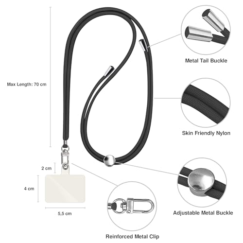 TBOC 2X Cell Phone Lanyard [Black] - Comfortable Universal Smartphone Lanyard - Easy to Use Neck Phone Holder [White Ice Patch] - Adjustable Length Phone Strap Crossbody - Fits All Mobile Phones - color: Black