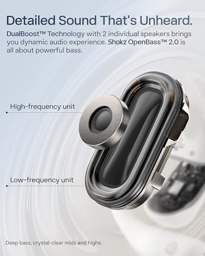 SHOKZ OpenFit 2+ Open-Ear Earbuds, Grey, Dolby Audio,Wireless Charging - color: Grey, style: Dolby Audio / USB-C&Wireless