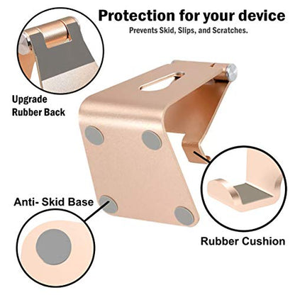 Phone & Tablet Stand Adjustable Multi‑Angle Aluminum Phone & Tablet Stand Non‑Slip Dock/Cradle/Charging Station for Desktop, Bed, Kitchen, Office (Gold) - color: Gold