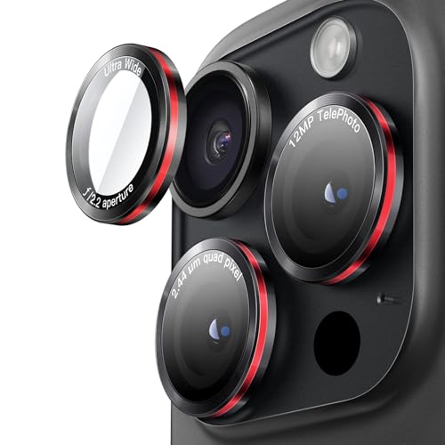JETech Camera Lens Protector for iPhone 15 Pro/15 Pro Max, Black+Red, 1 Set - size: iPhone 15 Pro/15 Pro Max