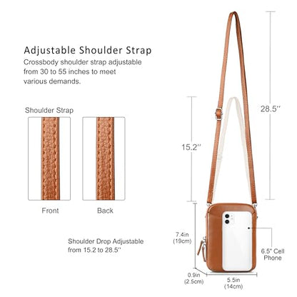 befen Genuine Leather Crossbody Cell Phone Purse for Women, Small Zip Around RFID Blocking Crossbody Wallet Bags - color: Cognac Brown
