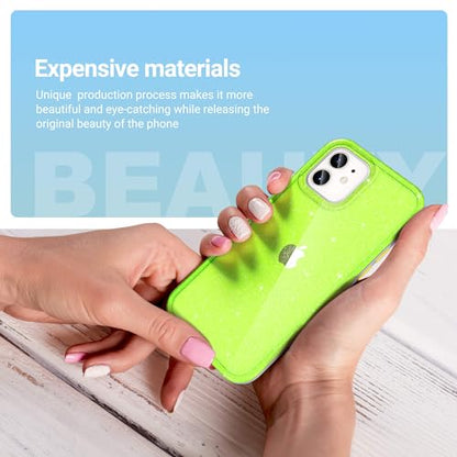 ULAK Compatible with iPhone 12 Case Clear, iPhone 12 Pro Cover, Neon Green | Transparent Bling Soft TPU Women Girls Shockproof Protective Phone Case Designed for iPhone 12 & iPhone 12 Pro 6.1 inch - color: Neon Green