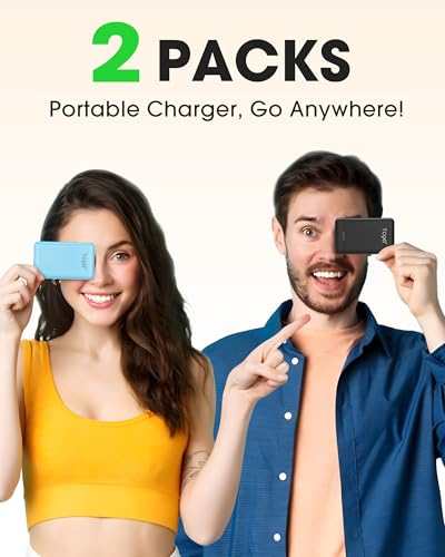 TG90° 5000mah Slim Power Bank Built-in Plug & Cables,2 Pack Black & Blue - color: 2Pack-Black&Blue