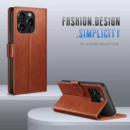 Wallet Case for iPhone 15 Pro 6.1", Light Brown | RFID-Blocking Card Holder, Kickstand, Magnetic Closure, PU Leather Folio Flip Cover, Protective Women Men Cases - color: Light Brown, size: iPhone 15 Pro