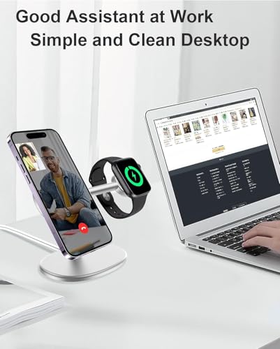 EWA 2-in-1 iPhone + Apple Watch Masafe Charger Stand, Aluminum Alloy (SIL) - color: Silver