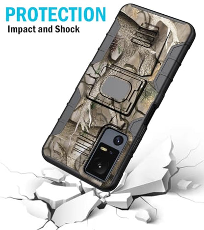 Nakedcellphone Rugged Combo for Jitterbug Smart 4 Phone Case - Camo | Hybrid Cover + Belt Clip Holster, Rotating Holder, Ring Grip, with Kickstand, Mounting Plate, Fits Lively Smart4 or TCL 40XL - color: Camo