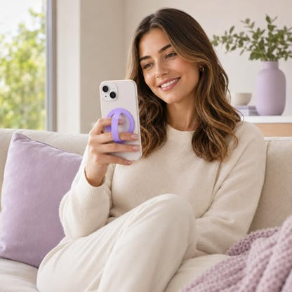 Magnetic Silicone Phone Grip | Super Strong Magnetic Design, 360° Rotation, Comfortable Grip, Compatible with iPhone 16/15/14/13/12 Series, Perfect for Selfies and Watching Videos (Elegant Purple) - color: Elegant Purple