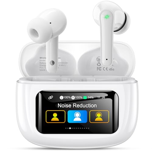 ZIUTY Wireless Earbuds Bluetooth 4.0 Headphones, Ear Buds with ANC Noise Cancelling, ENC Clear Calls, Touchscreen LED Display Case, 48H Playtime, Stereo Sound, IPX7 Waterproof for Sports Workout