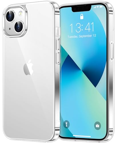 SPIDERCASE Deigned for iPhone 13 Case/iPhone 14 Case,[Not Yellowing] [Military Grade Protection] Slim Shockproof Cell Phone Home Button Stickers, Clear