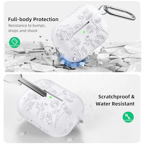 Lerobo for AirPods Pro 3 Case, Flower Engraved Soft Silicone Cover, White - color: A-White, size: AirPods Pro 3