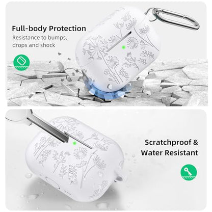 Lerobo for AirPods Pro 3 Case, Flower Engraved Soft Silicone Cover, White - color: A-White, size: AirPods Pro 3