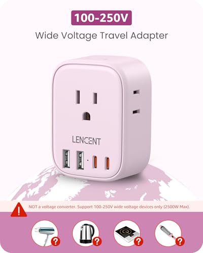 LENCENT European Travel Plug Adapter US to Europe Type-C Foldable Plug - style: Type C-17.5W-Most of Europe-Pink