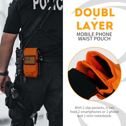 Dual Tactical Phone Pouch Molle Phone Holster Double Capacity Holder Universal Utility EDC Pouch for iPhone 17 Pro Max/17 Pro/16 Pro Max/16 Pro/15 Pro Max/15 - color: Orange